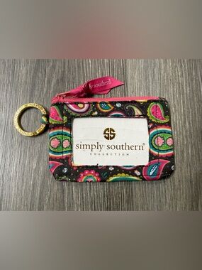 Simply Southern Black Pink Paisley Cardholder ID Keychain Coin Pouch NWT